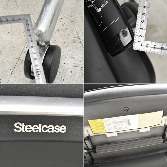 スチールケース リープV2 USモデル 可動肘付 ランバーサポート 革張り アルミポリッシュ 2023032003【中古オフィス家具】【中古】