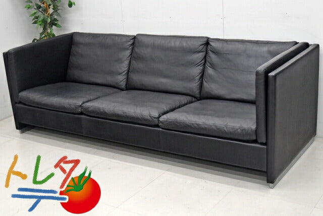 ボーエックス 3Pソファ 総革張り ブラック W2100 2018031502【中古オフィス家具】【中古】