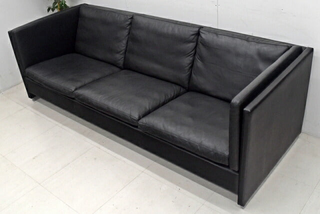 ボーエックス 3Pソファ 総革張り ブラック W2100 2018031502【中古オフィス家具】【中古】