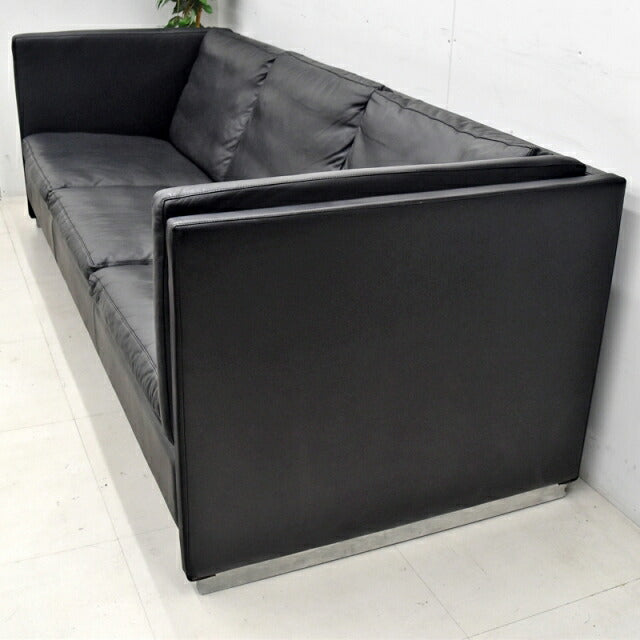 ボーエックス 3Pソファ 総革張り ブラック W2100 2018031502【中古オフィス家具】【中古】