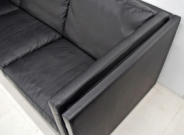 ボーエックス 3Pソファ 総革張り ブラック W2100 2018031502【中古オフィス家具】【中古】