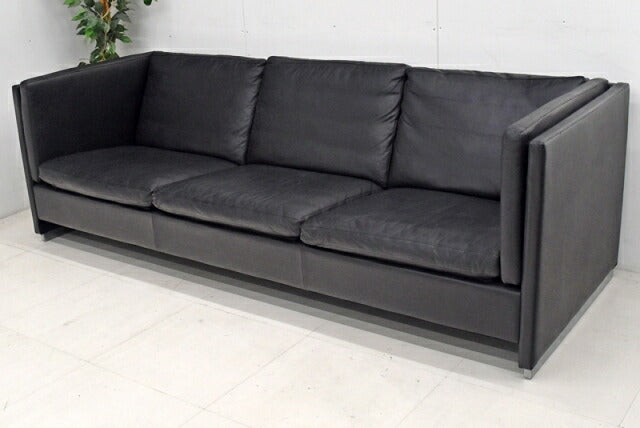 ボーエックス 3Pソファ 総革張り ブラック W2100 2018031502【中古オフィス家具】【中古】