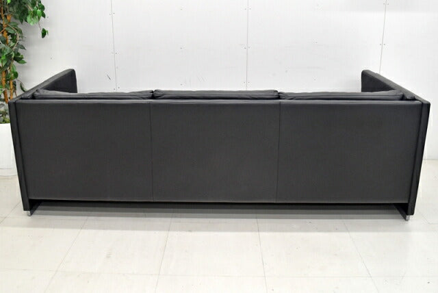 ボーエックス 3Pソファ 総革張り ブラック W2100 2018031502【中古オフィス家具】【中古】