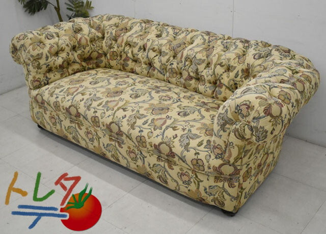 イギリス アンティークソファ チェスターフィールド キャスター付 W2020 2019102403【中古オフィス家具】【中古】