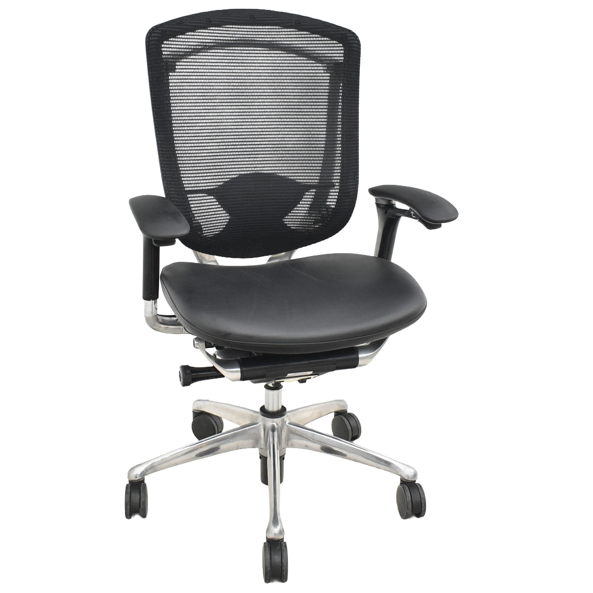 【中古】オカムラ　コンテッサ　可動肘　ランバーサポート　ポリッシュ　革張り　2025102706【中古オフィス家具】