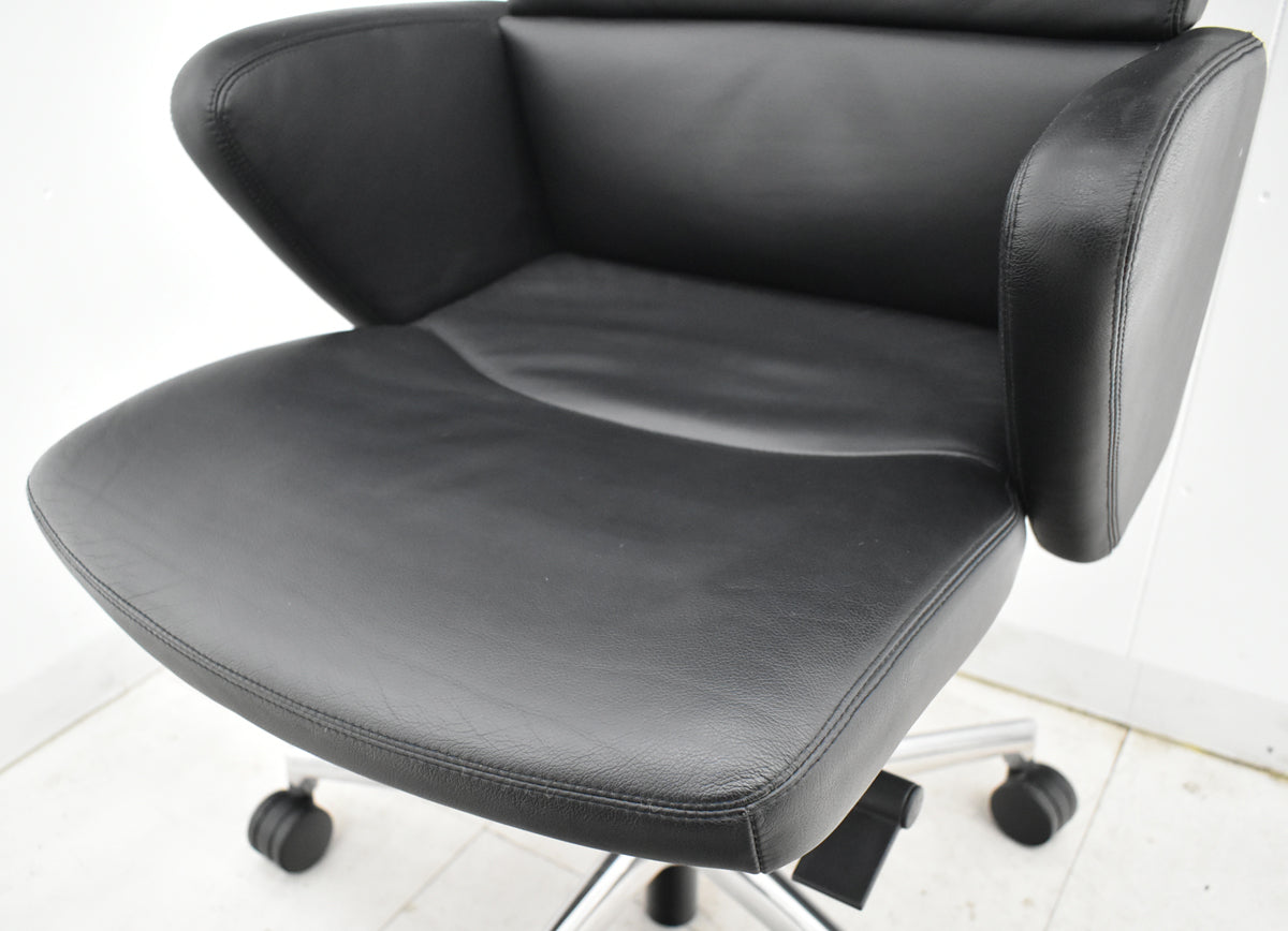 【中古】オカムラ　セフィーロ　エグゼクティブチェア　総革張り　固定肘　ポリッシュ　2025110402【中古オフィス家具】