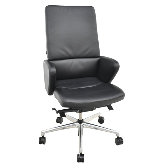 【中古】オカムラ　セフィーロ　エグゼクティブチェア　総革張り　固定肘　ポリッシュ　2025110402【中古オフィス家具】