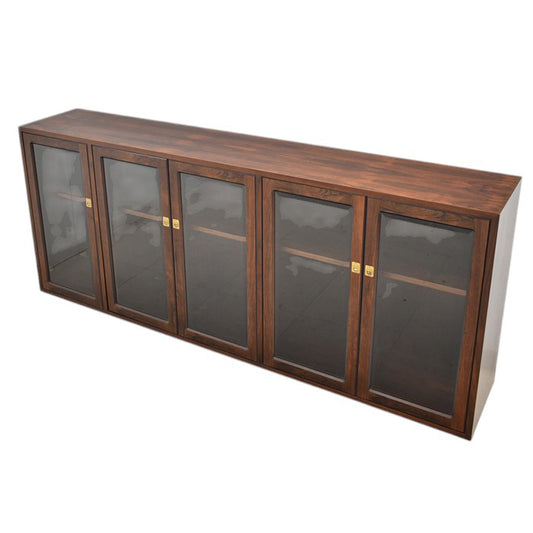 【中古】メーカー不明　ヴィンテージ　サイドボード　ガラス扉　幅2100　2025050801【中古オフィス家具】