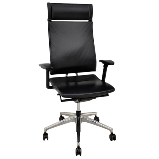 【中古】セダス　OPEN　UP　ハイバック　可動肘　ヘッドレスト　革張り ウレタンキャスター　ポリッシュ　2025061901【中古オフィス家具】