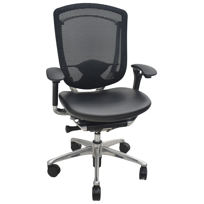 【中古】オカムラ　コンテッサ　可動肘　ランバーサポート　ポリッシュ　革張り　2025073001【中古オフィス家具】