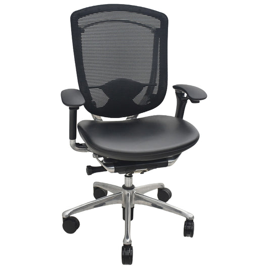 【中古】オカムラ　コンテッサ　可動肘　ランバーサポート　ポリッシュ　革張り　2025073001【中古オフィス家具】