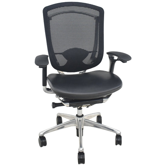 【中古】オカムラ　コンテッサ　可動肘　ランバーサポート　ポリッシュ　革張り　2025073002【中古オフィス家具】