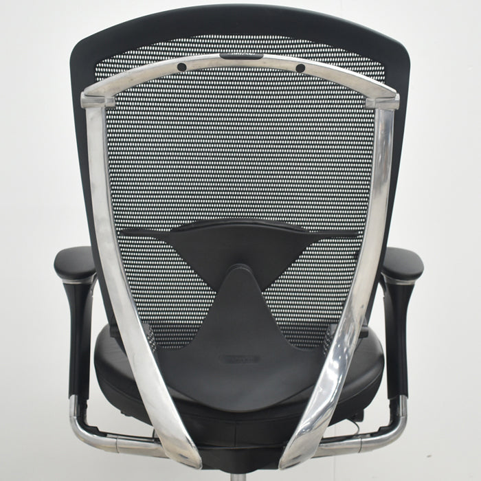 【中古】オカムラ　コンテッサ　可動肘　ランバーサポート　ポリッシュ　革張り　2025073004【中古オフィス家具】