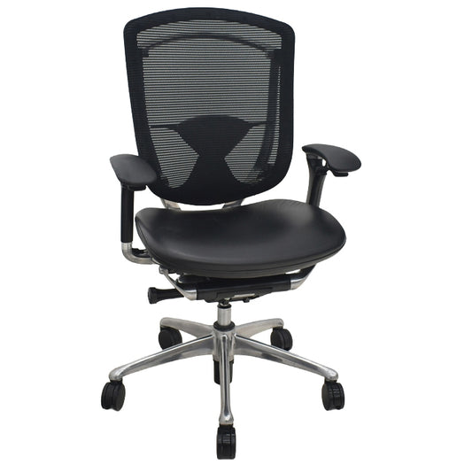 【中古】オカムラ　コンテッサ　可動肘　ランバーサポート　ポリッシュ　革張り　2025073004【中古オフィス家具】