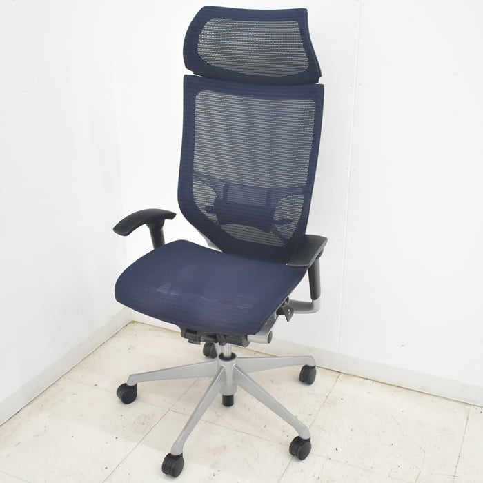 【中古】オカムラ　バロン　エクストラハイバック　固定ヘッドレスト　可動肘　ランバーサポート　シルバー脚　2025080206【中古オフィス家具】