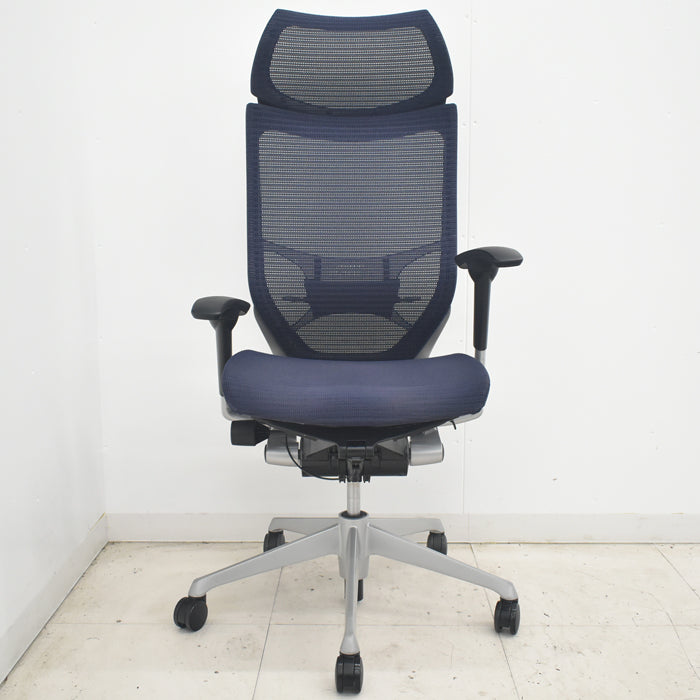 【中古】オカムラ　バロン　エクストラハイバック　固定ヘッドレスト　可動肘　ランバーサポート　シルバー脚　2025080206【中古オフィス家具】