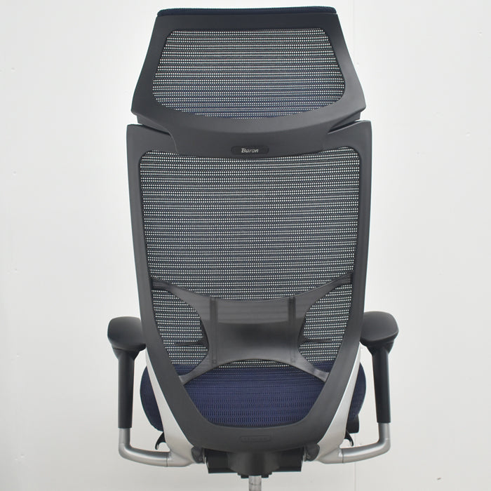 【中古】オカムラ　バロン　エクストラハイバック　固定ヘッドレスト　可動肘　ランバーサポート　シルバー脚　2025080206【中古オフィス家具】
