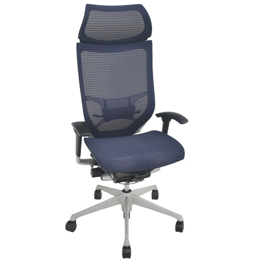【中古】オカムラ　バロン　エクストラハイバック　固定ヘッドレスト　可動肘　ランバーサポート　シルバー脚　2025080206【中古オフィス家具】