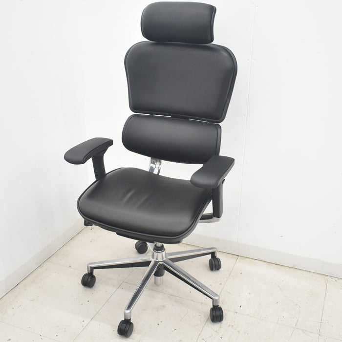 【中古】エルゴヒューマン　ベーシック　可動肘　ヘッドレスト　ポリッシュ　革張り　2025080801【中古オフィス家具】