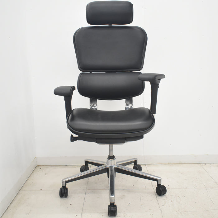 【中古】エルゴヒューマン　ベーシック　可動肘　ヘッドレスト　ポリッシュ　革張り　2025080801【中古オフィス家具】