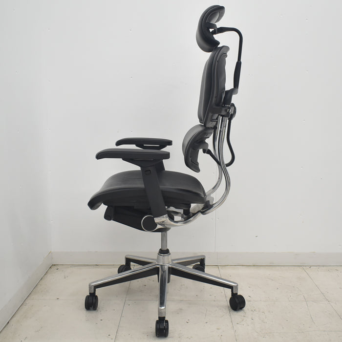 【中古】エルゴヒューマン　ベーシック　可動肘　ヘッドレスト　ポリッシュ　革張り　2025080801【中古オフィス家具】