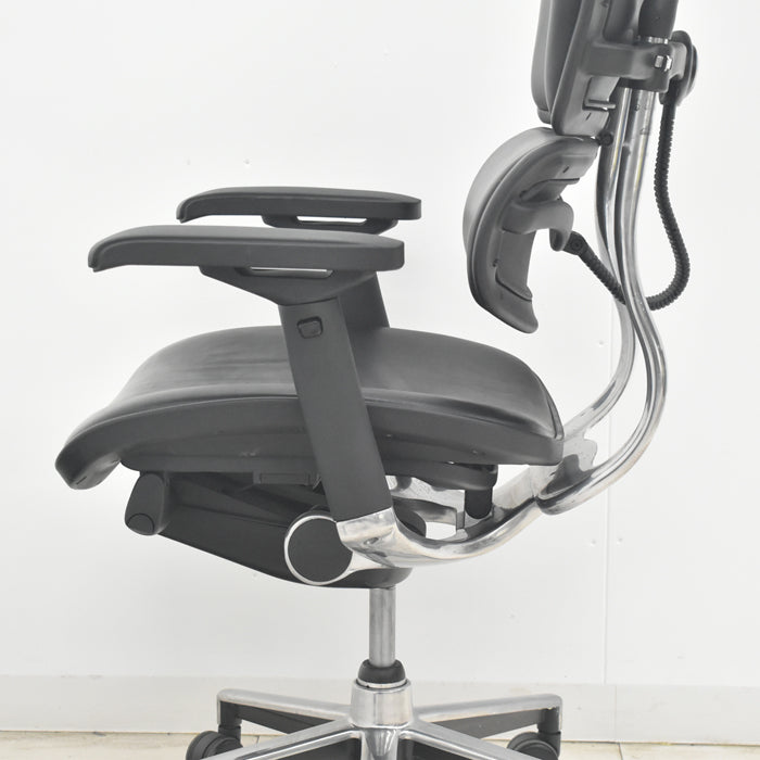 【中古】エルゴヒューマン　ベーシック　可動肘　ヘッドレスト　ポリッシュ　革張り　2025080801【中古オフィス家具】
