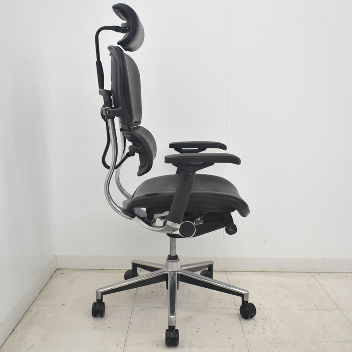【中古】エルゴヒューマン　ベーシック　可動肘　ヘッドレスト　ポリッシュ　革張り　2025080801【中古オフィス家具】