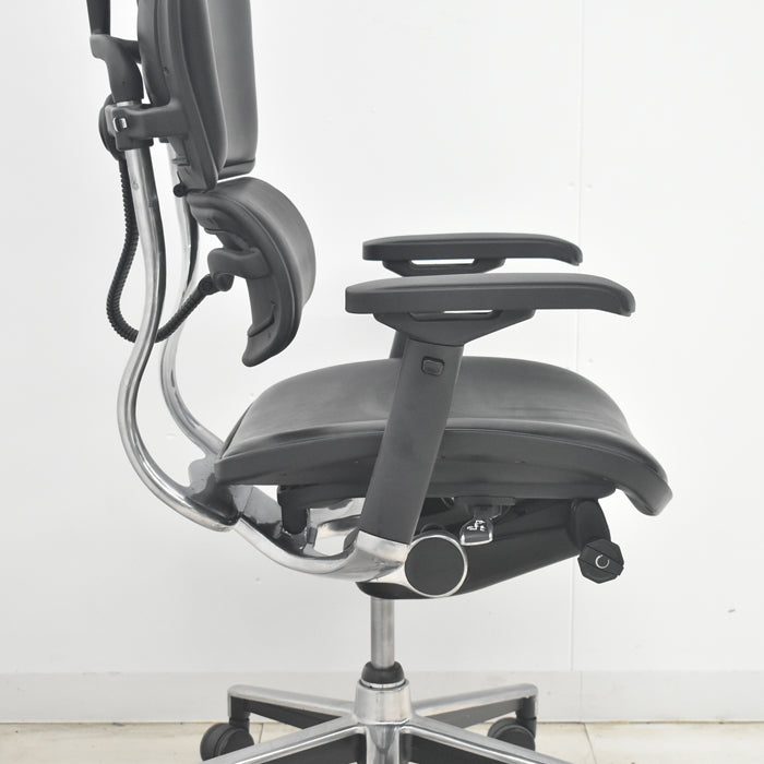 【中古】エルゴヒューマン　ベーシック　可動肘　ヘッドレスト　ポリッシュ　革張り　2025080801【中古オフィス家具】