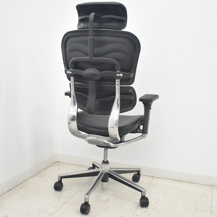 【中古】エルゴヒューマン　ベーシック　可動肘　ヘッドレスト　ポリッシュ　革張り　2025080801【中古オフィス家具】