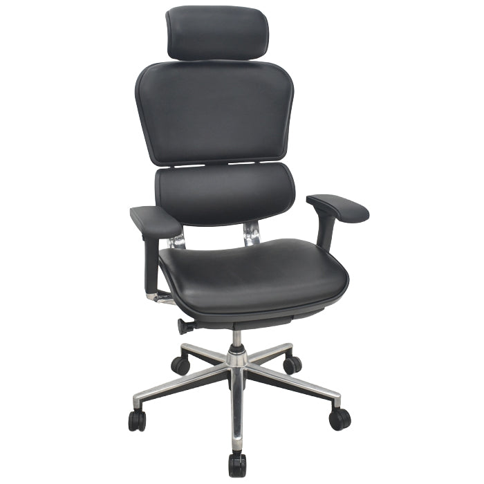 【中古】エルゴヒューマン　ベーシック　可動肘　ヘッドレスト　ポリッシュ　革張り　2025080801【中古オフィス家具】