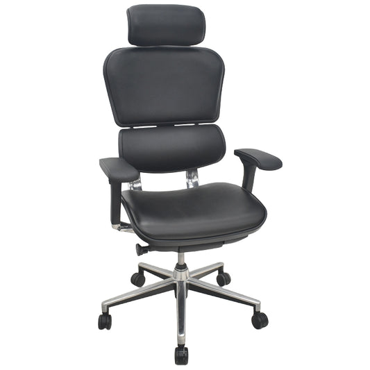 【中古】エルゴヒューマン　ベーシック　可動肘　ヘッドレスト　ポリッシュ　革張り　2025080801【中古オフィス家具】