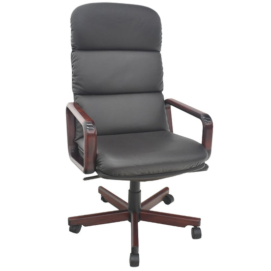【中古】デューロン　デンマーク製　エグゼクティブチェア　ハイバック　固定肘　総革張り　2025090101【中古オフィス家具】