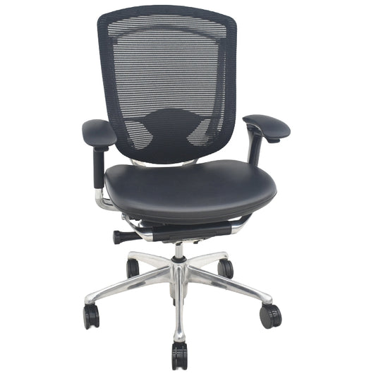 【中古】オカムラ　コンテッサ　可動肘　ランバーサポート　ポリッシュ　革張り　2025090202【中古オフィス家具】