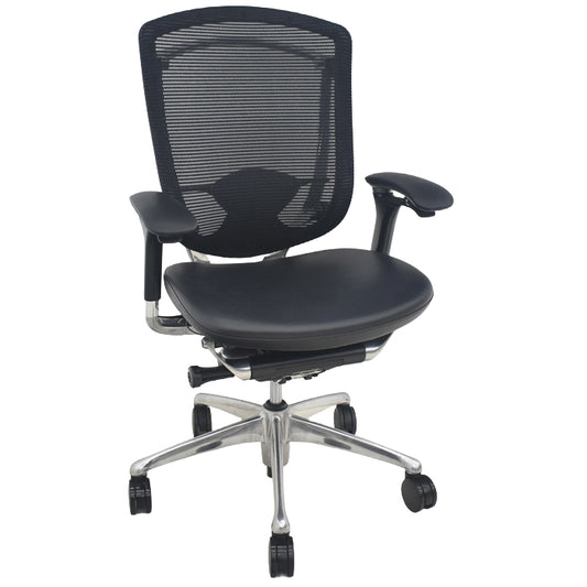 【中古】オカムラ　コンテッサ　可動肘　ランバーサポート　ポリッシュ　革張り　2025090204【中古オフィス家具】