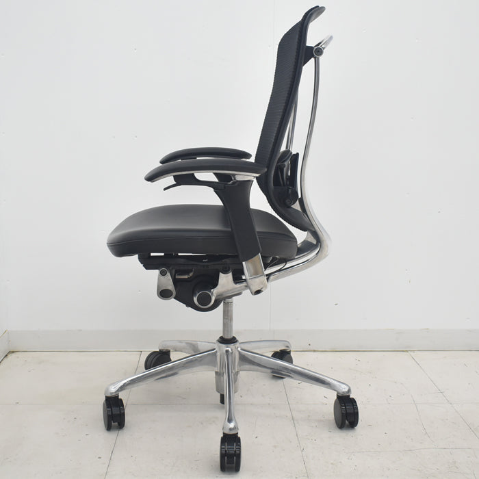 【中古】オカムラ　コンテッサ　可動肘　ランバーサポート　ポリッシュ　革張り　2025090205【中古オフィス家具】