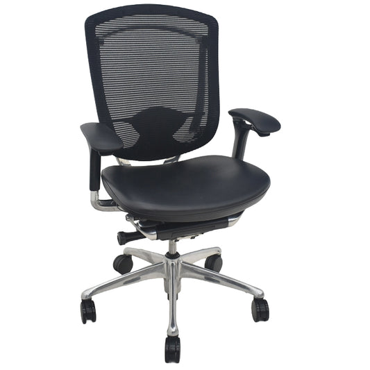 【中古】オカムラ　コンテッサ　可動肘　ランバーサポート　ポリッシュ　革張り　2025090205【中古オフィス家具】