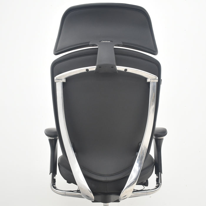 【中古】オカムラ　コンテッサ　大型ヘッドレスト　可動肘　アルミポリッシュ　革張り　2025090206【中古オフィス家具】