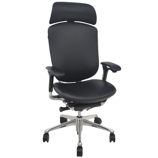 【中古】オカムラ　コンテッサ　大型ヘッドレスト　可動肘　アルミポリッシュ　革張り　2025090206【中古オフィス家具】
