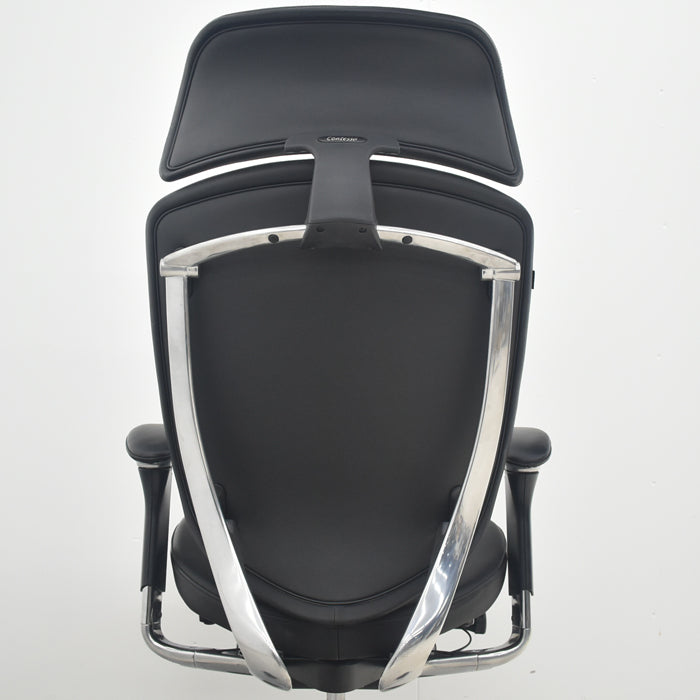 【中古】オカムラ　コンテッサ　大型ヘッドレスト　可動肘　アルミポリッシュ　革張り　2025090207【中古オフィス家具】