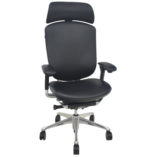 【中古】オカムラ　コンテッサ　大型ヘッドレスト　可動肘　アルミポリッシュ　革張り　2025090207【中古オフィス家具】