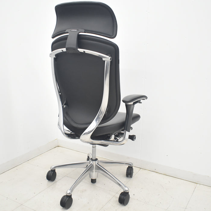 【中古】オカムラ　コンテッサ　大型ヘッドレスト　可動肘　アルミポリッシュ　革張り　2025090301【中古オフィス家具】