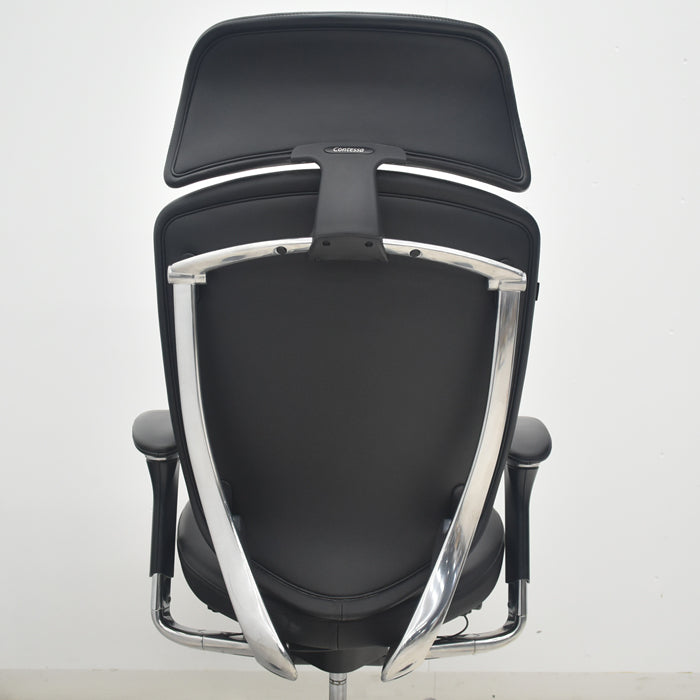 【中古】オカムラ　コンテッサ　大型ヘッドレスト　可動肘　アルミポリッシュ　革張り　2025090301【中古オフィス家具】