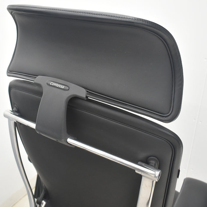 【中古】オカムラ　コンテッサ　大型ヘッドレスト　可動肘　アルミポリッシュ　革張り　2025090301【中古オフィス家具】