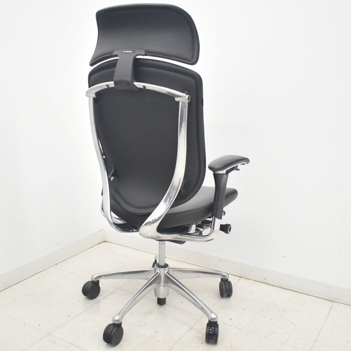 【中古】オカムラ　コンテッサ　大型ヘッドレスト　可動肘　アルミポリッシュ　革張り　2025090302【中古オフィス家具】