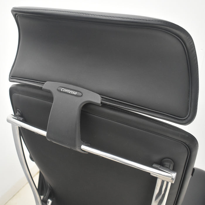 【中古】オカムラ　コンテッサ　大型ヘッドレスト　可動肘　アルミポリッシュ　革張り　2025090302【中古オフィス家具】
