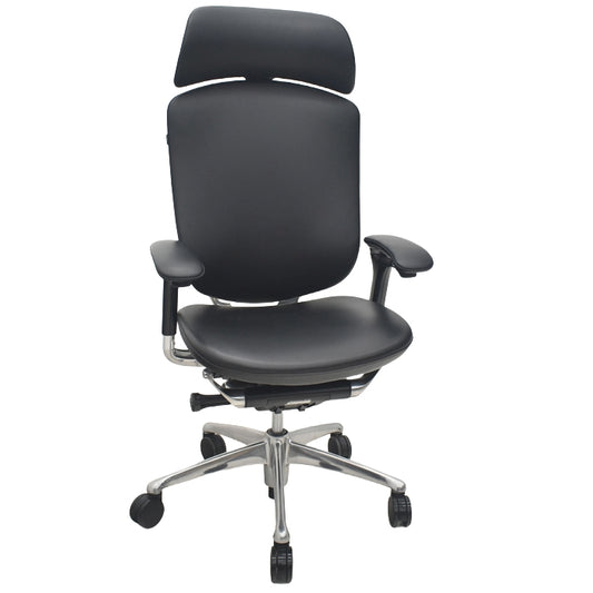 【中古】オカムラ　コンテッサ　大型ヘッドレスト　可動肘　アルミポリッシュ　革張り　2025090302【中古オフィス家具】
