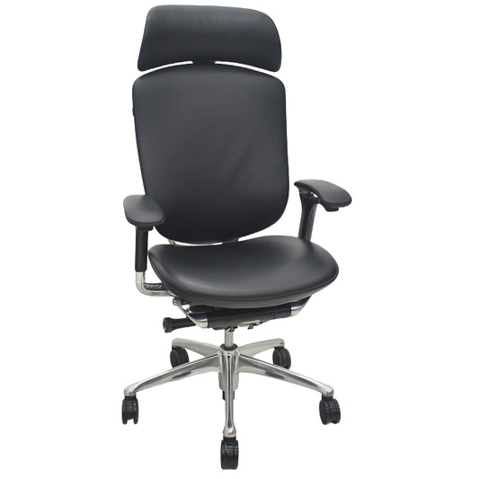 【中古】オカムラ　コンテッサ　大型ヘッドレスト　可動肘　アルミポリッシュ　革張り　2025090303【中古オフィス家具】