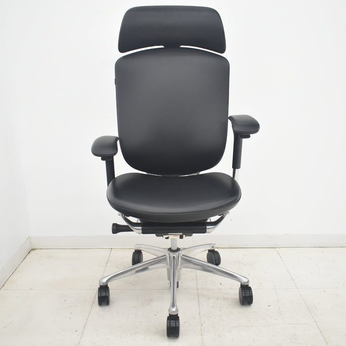 【中古】オカムラ　コンテッサ　大型ヘッドレスト　可動肘　アルミポリッシュ　革張り　2025090304【中古オフィス家具】