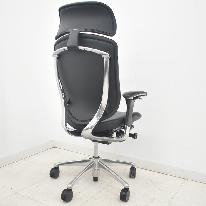 【中古】オカムラ　コンテッサ　大型ヘッドレスト　可動肘　アルミポリッシュ　革張り　2025090304【中古オフィス家具】
