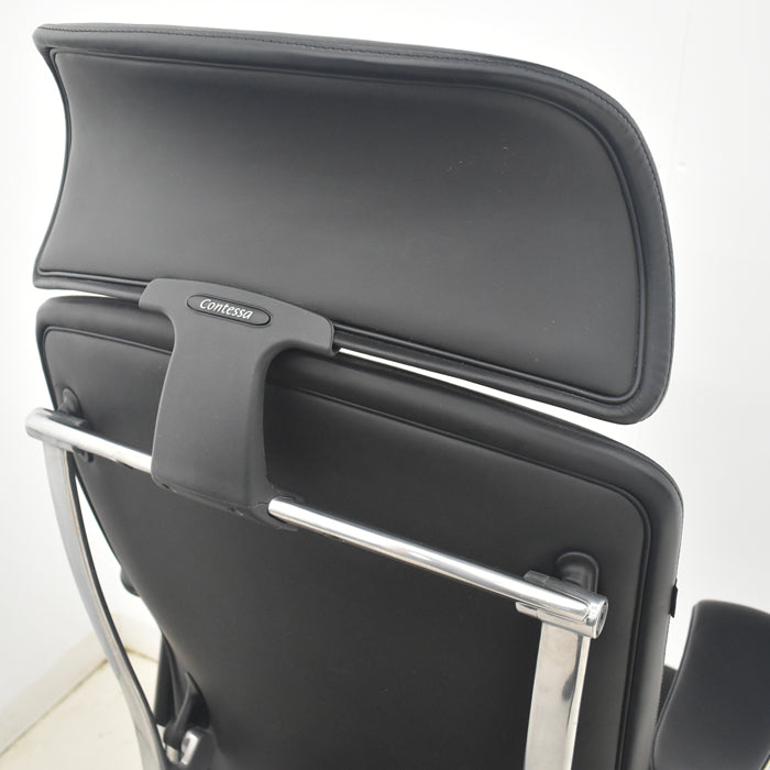 【中古】オカムラ　コンテッサ　大型ヘッドレスト　可動肘　アルミポリッシュ　革張り　2025090304【中古オフィス家具】